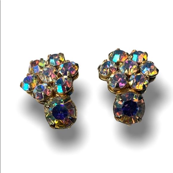 Signed SHERMAN Flower AB Earrings - Picture 2 of 10